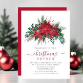 赤エレガントポインセチアフローラクリスマスブランチ 招待状