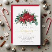 赤エレガントポインセチアフローラクリスマスブランチ 箔招待状