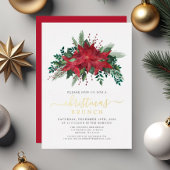 赤エレガントポインセチアフローラクリスマスブランチ 箔招待状