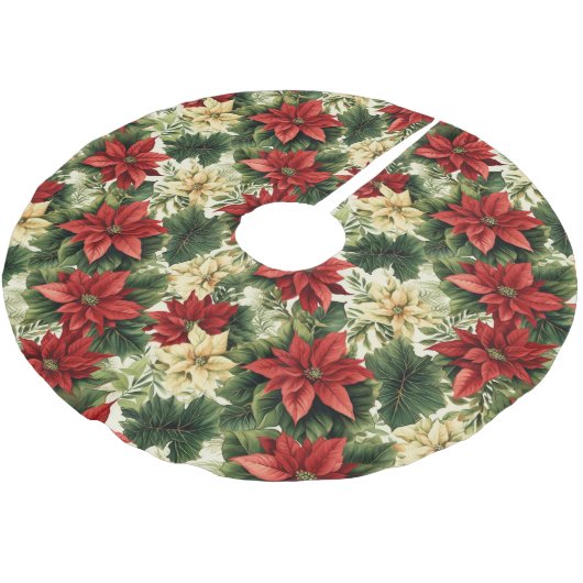 赤エレガントポインセチアフローラクリスマスホリデー ブラッシュドポリエステルツリースカート (アングル)