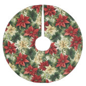 赤エレガントポインセチアフローラクリスマスホリデー ブラッシュドポリエステルツリースカート (正面)