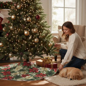 赤エレガントポインセチアフローラクリスマスホリデー ブラッシュドポリエステルツリースカート