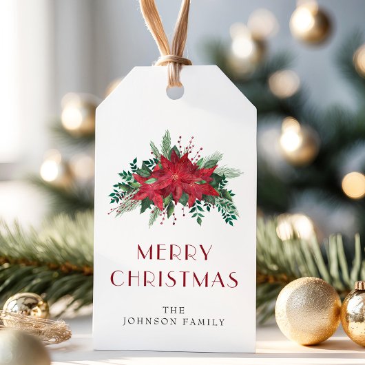 赤エレガントポインセチアフローラクリスマス ギフトタグ