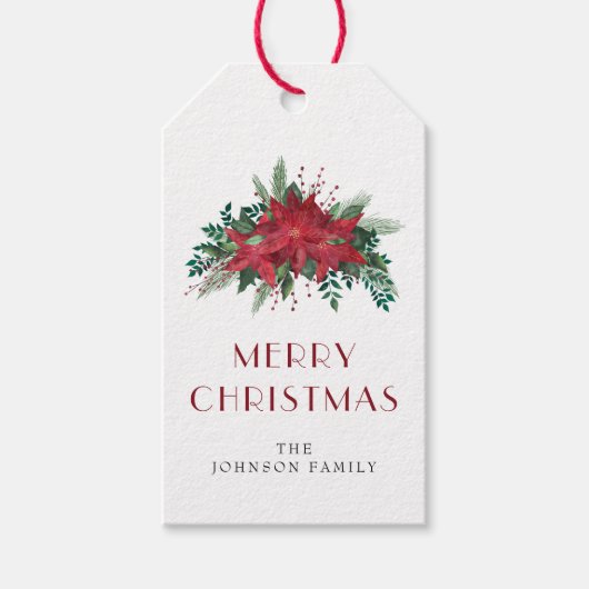 赤エレガントポインセチアフローラクリスマス ギフトタグ (正面)