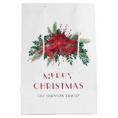 赤エレガントポインセチアフローラクリスマス ミディアムペーパーバッグ (裏面)