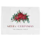赤エレガントポインセチアフローラクリスマス ラージペーパーバッグ (裏面)