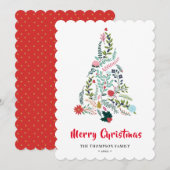 赤エレガントポインセチアフローラパインツリークリスマス シーズンカード (正面/裏面)