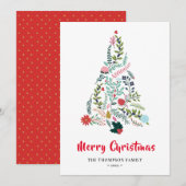 赤エレガントポインセチアフローラパインツリークリスマス シーズンカード (正面/裏面)