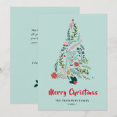 赤エレガントポインセチアフローラパインツリークリスマス シーズンカード (正面/裏面)