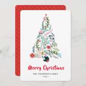 赤エレガントポインセチアフローラパインツリークリスマス シーズンカード (正面/裏面)