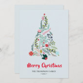 赤エレガントポインセチアフローラパインツリークリスマス シーズンカード (正面/裏面)
