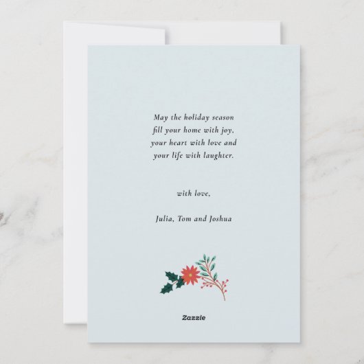 赤エレガントポインセチアフローラパインツリークリスマス シーズンカード (裏面)