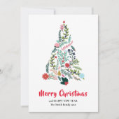 赤エレガントポインセチアフローラパインツリークリスマス シーズンカード (正面)