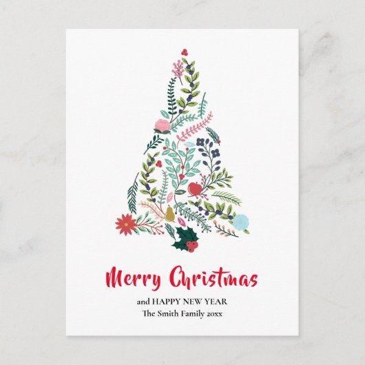 赤エレガントポインセチアフローラパインツリークリスマス ポストカード (正面)