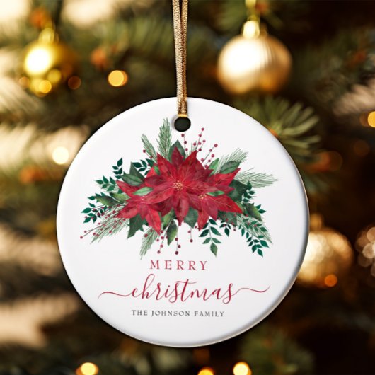 赤エレガントポインセチアフローラメリークリスマス セラミックオーナメント