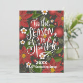 赤エレガントポインセチアフローラBoughフォトビジネス シーズンカード (スタンド正面)