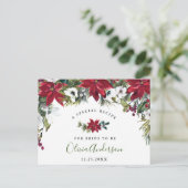 赤エレガントポインセチアブライダルシャワーレシピカード ポストカード (スタンド正面)