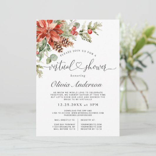 赤エレガントポインセチア仮想ブライダルシャワー 招待状 (スタンド正面)
