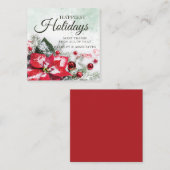 赤エレガントポインセチア企業のクリスマスホリデー スクエア名刺 (正面/裏面)
