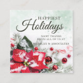 赤エレガントポインセチア企業のクリスマスホリデー スクエア名刺 (正面)