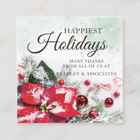 赤エレガントポインセチア企業のクリスマスホリデー スクエア名刺 (正面)