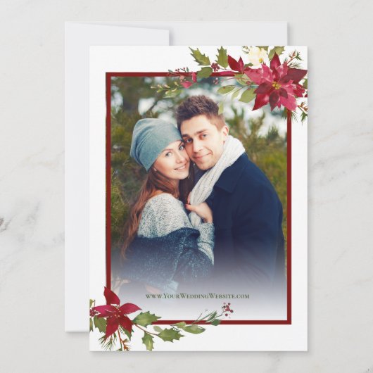 赤エレガントポインセチア写真クリスマス結婚ズ 招待状 (裏面)