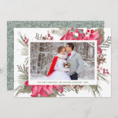 赤エレガントポインセチア写真初めてのクリスマス シーズンカード (正面/裏面)
