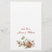 赤エレガントポインセチア冬のウェディングディナーメニュー (裏面)