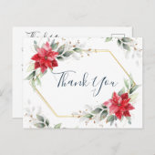 赤エレガントポインセチア冬の緑ありがとう ポストカード (正面/裏面)