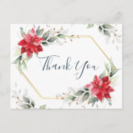 赤エレガントポインセチア冬の緑ありがとう ポストカード