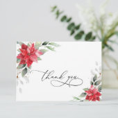 赤エレガントポインセチア冬の緑の水色 サンキューカード (スタンド正面)