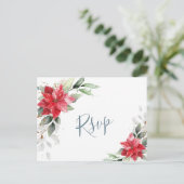 赤エレガントポインセチア冬の緑RSVP ポストカード (スタンド正面)