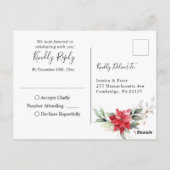 赤エレガントポインセチア冬の緑RSVP ポストカード (裏面)