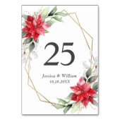 赤エレガントポインセチア冬結婚緑 テーブルナンバー (裏面)