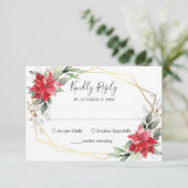 赤エレガントポインセチア冬結婚緑 出欠カード (スタンド正面)