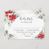 赤エレガントポインセチア冬結婚緑 出欠カード (正面/裏面)