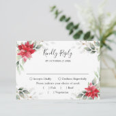 赤エレガントポインセチア冬結婚緑 出欠カード (スタンド正面)