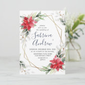 赤エレガントポインセチア冬結婚緑 招待状 (スタンド正面)