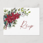 赤エレガントポインセチア式クリスマスウェディングRSVP ポストカード (正面)