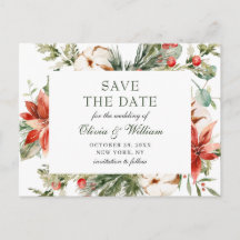 赤エレガントポインセチア松の結婚式の日付を保存