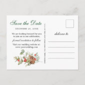 赤エレガントポインセチア松の結婚式の日付を保存 案内ポストカード (裏面)