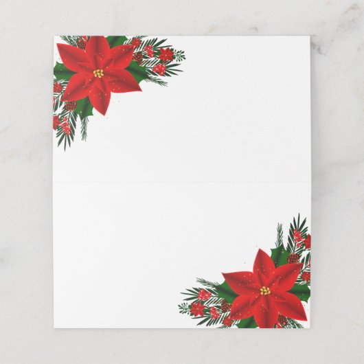 赤エレガントポインセチア松の緑のクリスマス プレイスカード (外部開封)