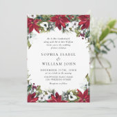 赤エレガントポインセチア松モミの水の色結婚の 招待状 (スタンド正面)