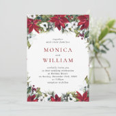 赤エレガントポインセチア松モミの水の色結婚の 招待状 (スタンド正面)