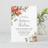 赤エレガントポインセチア松モミの水の色結婚の 招待状 (スタンド正面)