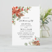 赤エレガントポインセチア松モミの水の色結婚の 招待状 (スタンド正面)