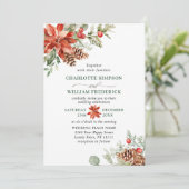 赤エレガントポインセチア松モミの水の色結婚の 招待状 (スタンド正面)
