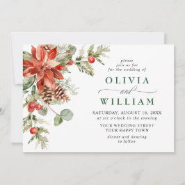 赤エレガントポインセチア松モミの水の色結婚の 招待状