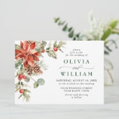 赤エレガントポインセチア松モミの水の色結婚の 招待状 (スタンド正面)