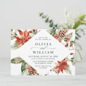赤エレガントポインセチア松モミの水の色結婚の 招待状 (スタンド正面)